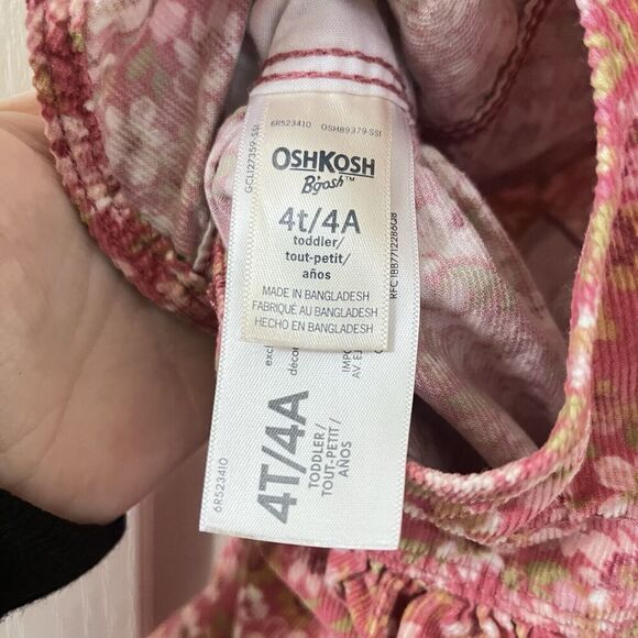 Oshkosh B'gosh Pink Floral Corduroy Overall Dress Jumper Girls Size 4T - Picture 7 of 11